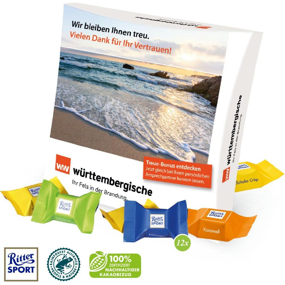 PRÄSENTBOX MIT RITTER SPORT SCHOKOWÜRFEL