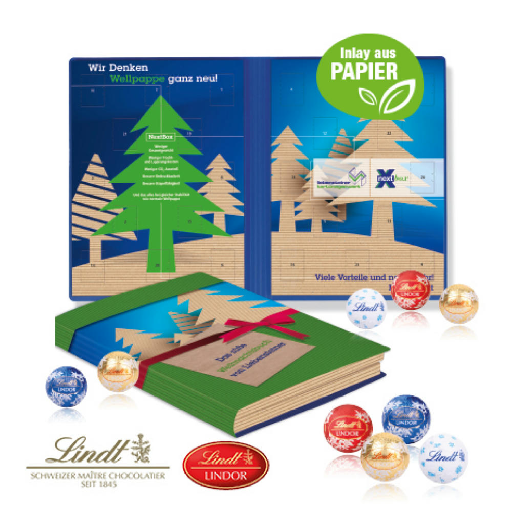 Adventskalender Weihnachtsbuch mit Lindt Minis, Inlay aus Papier