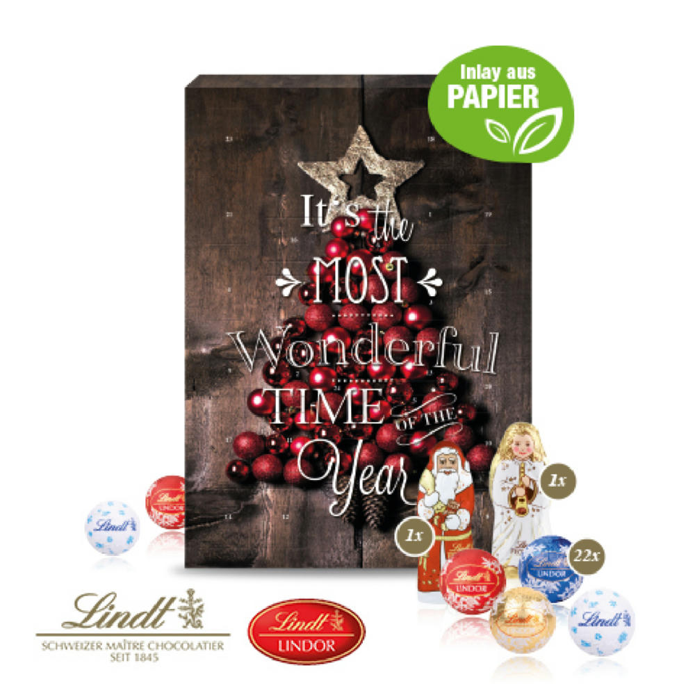 Adventskalender mit Lindt Mix und Gutschein-Option, Inlay aus Papier