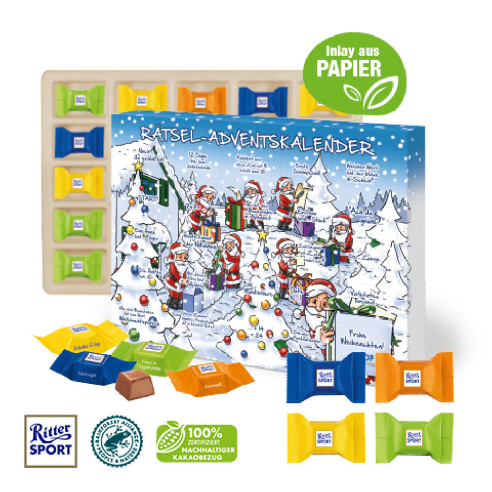 Adventskalender mit Ritter SPORT Schokowürfel, Inlay aus Papier
