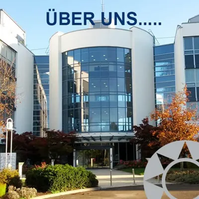 Über uns... modernes Bürogebäude mit Glasfassade.
