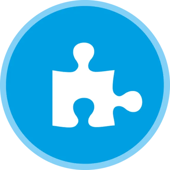 Einheitlicher Puzzle-Teil in einem blauen Kreis.